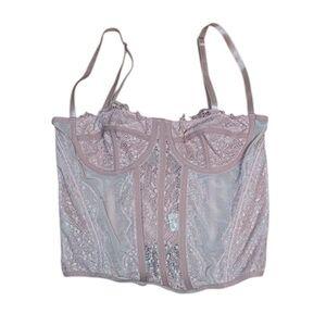 Lace corset, pale, peachy, pink, underwire, hook, and eye back closure, small